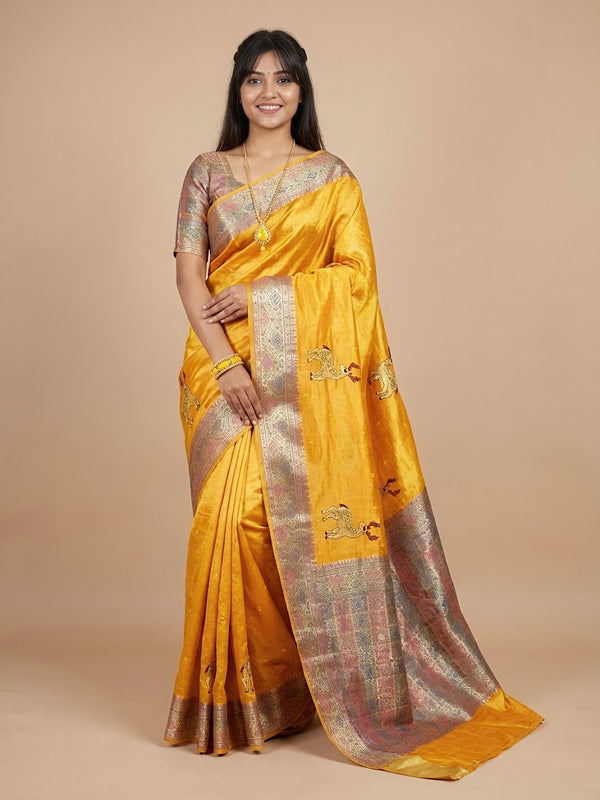 Dhatchaini-Pure Tussar Silk Jamdani Jari Buta Saree(Silkmark certified)