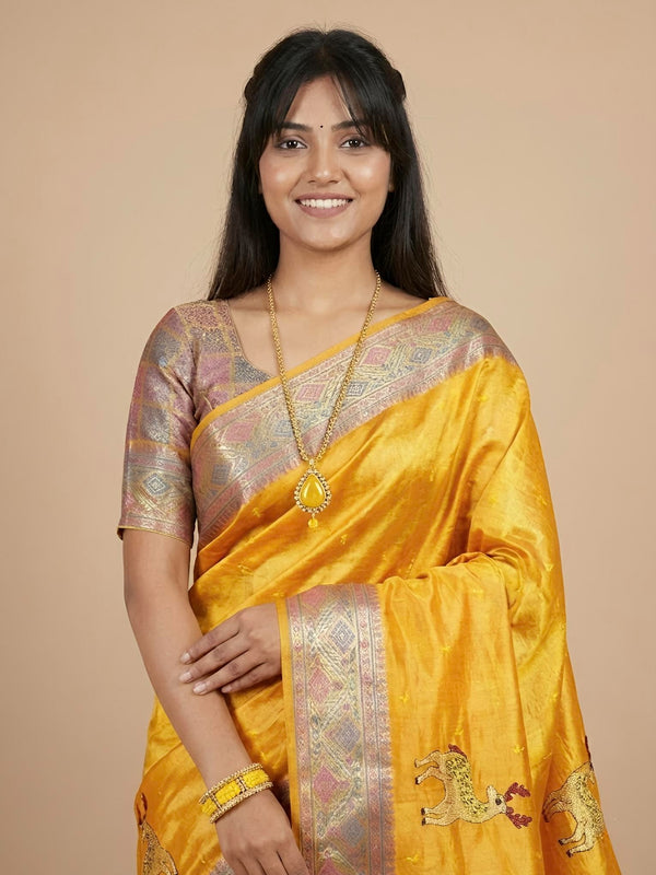 Dhatchaini-Pure Tussar Silk Jamdani Jari Buta Saree(Silkmark certified)