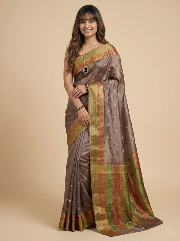 Jilani-Pure Tussar Silk Jamdani Jari Buta Saree(Silkmark certified)