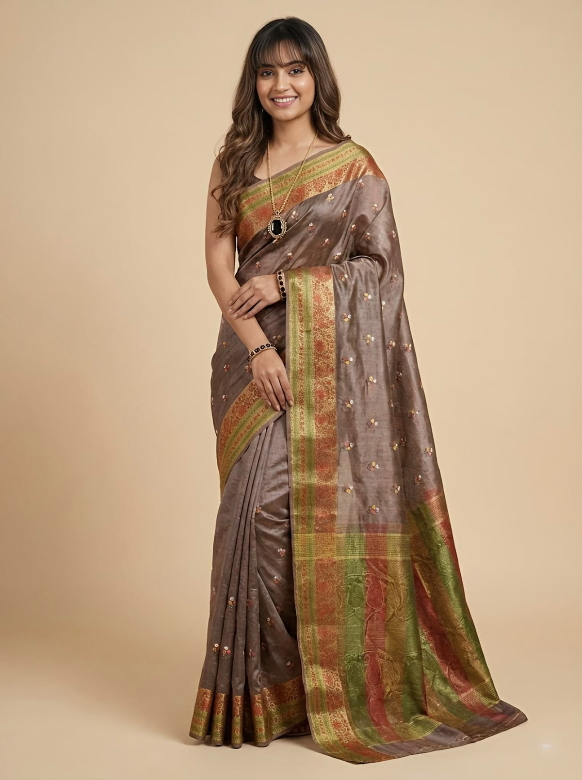 Jilani-Pure Tussar Silk Jamdani Jari Buta Saree(Silkmark certified)