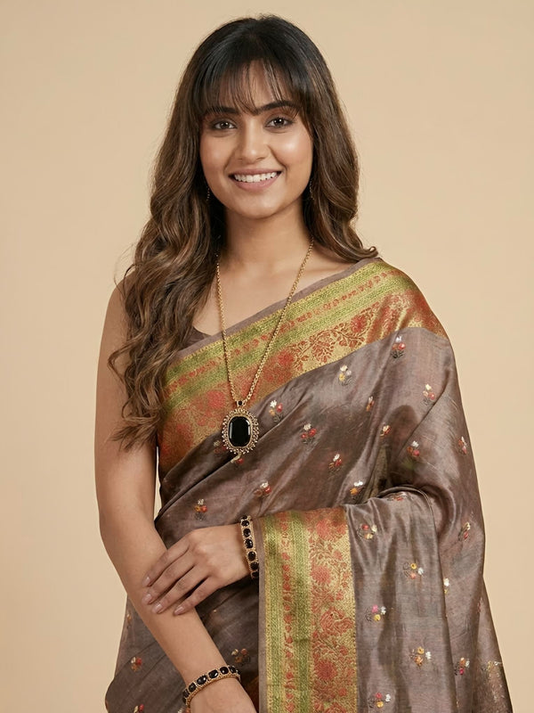 Jilani-Pure Tussar Silk Jamdani Jari Buta Saree(Silkmark certified)