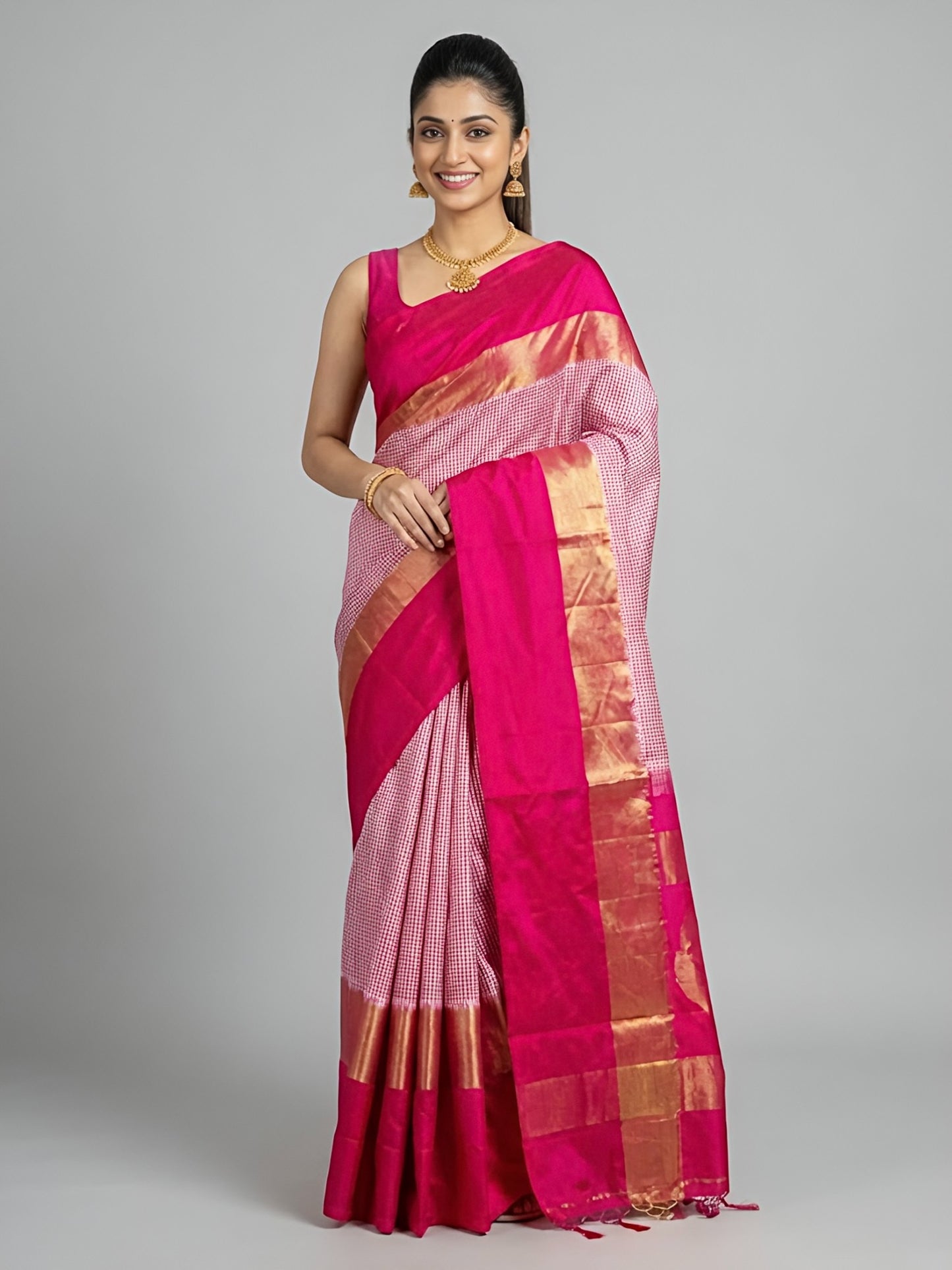 Nimisha Pink Pochampally Double Ikkat Silk Saree (Silk Mark Certified