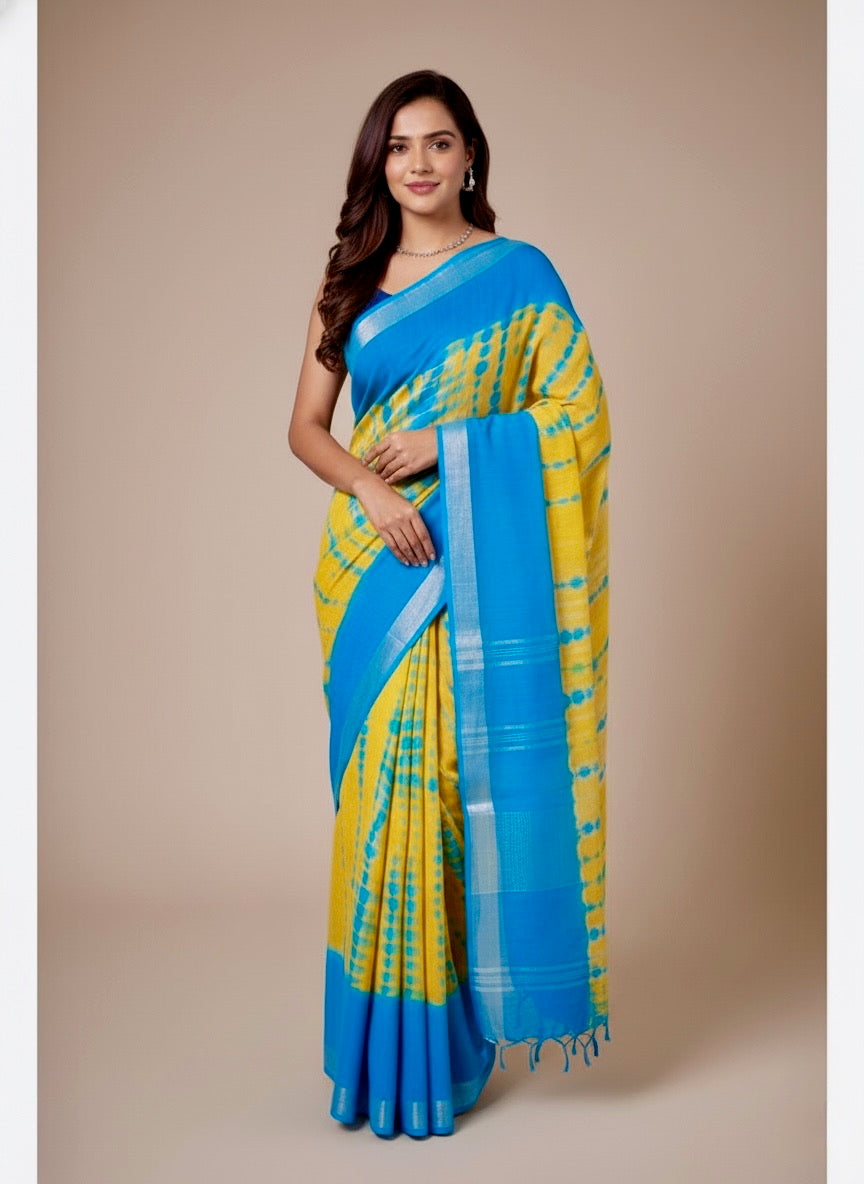 Roja Semi Linen Shibori Saree - Thugil