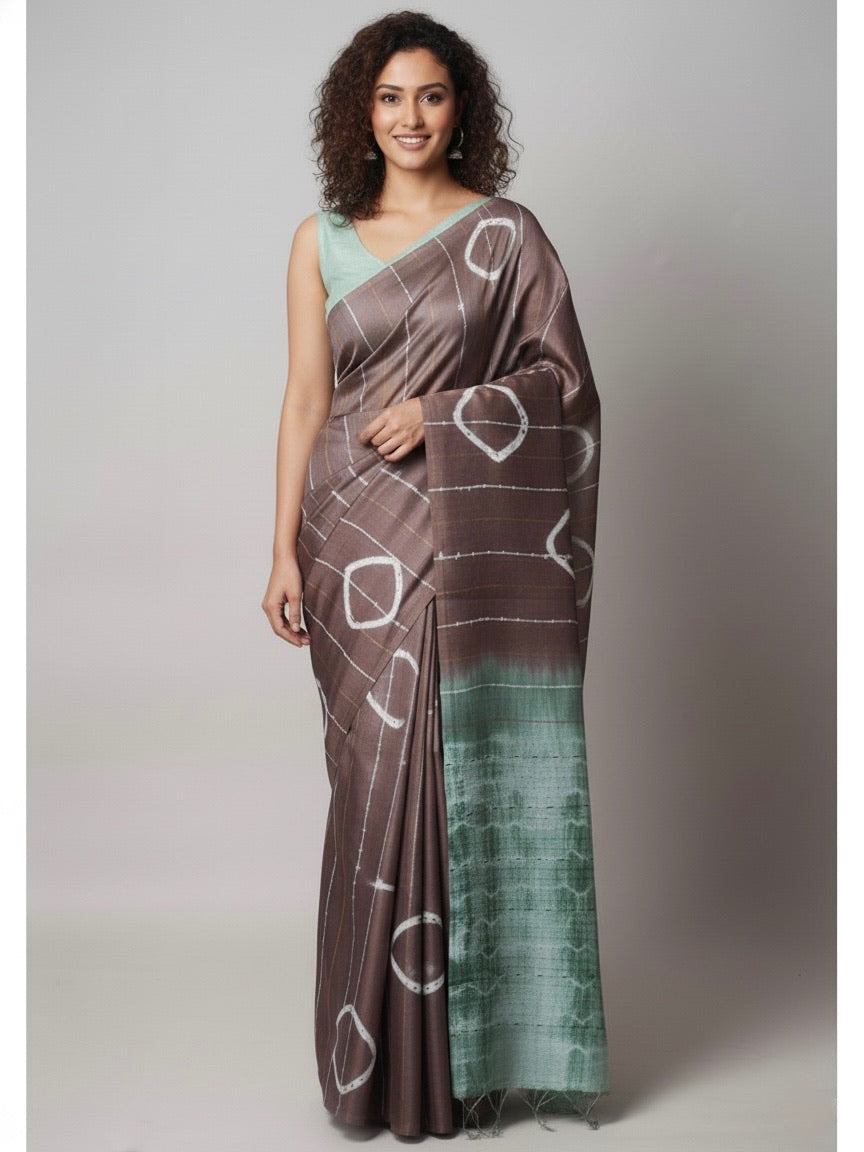 Ramba Semi Linen Shibori Saree - Thugil