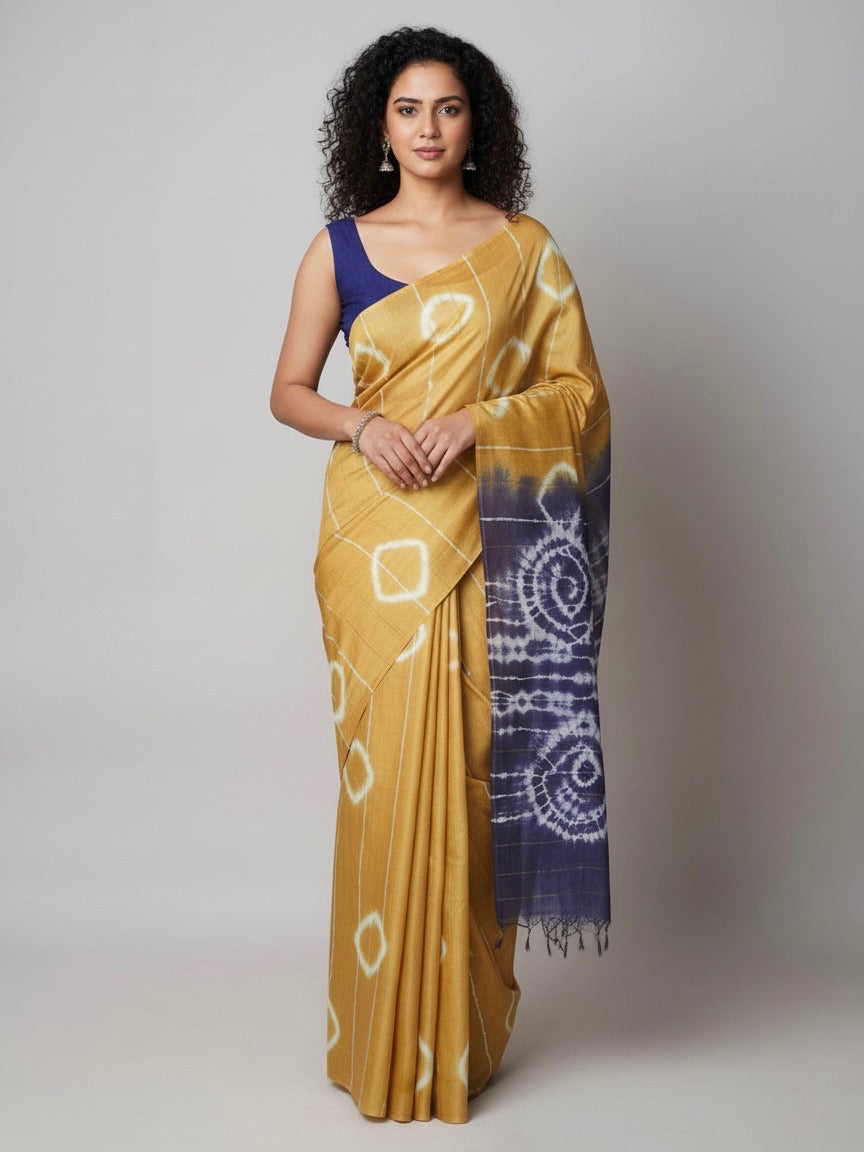 Shruti Semi Linen Shibori Saree - Thugil