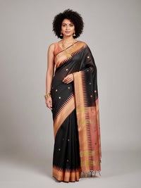Rekha – Handwoven Raw Silk Saree with Temple Border - Thugil