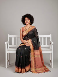 Rekha – Handwoven Raw Silk Saree with Temple Border - Thugil