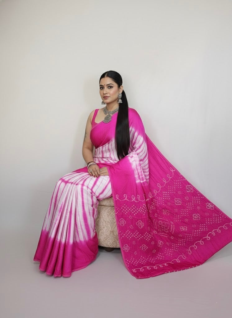 Manjula – Pink Radiance Modal Silk Tie & Dye Saree - Thugil