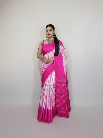 Manjula – Pink Radiance Modal Silk Tie & Dye Saree - Thugil
