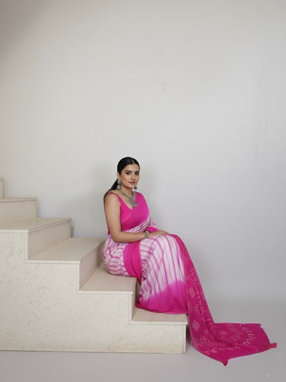 Manjula – Pink Radiance Modal Silk Tie & Dye Saree - Thugil