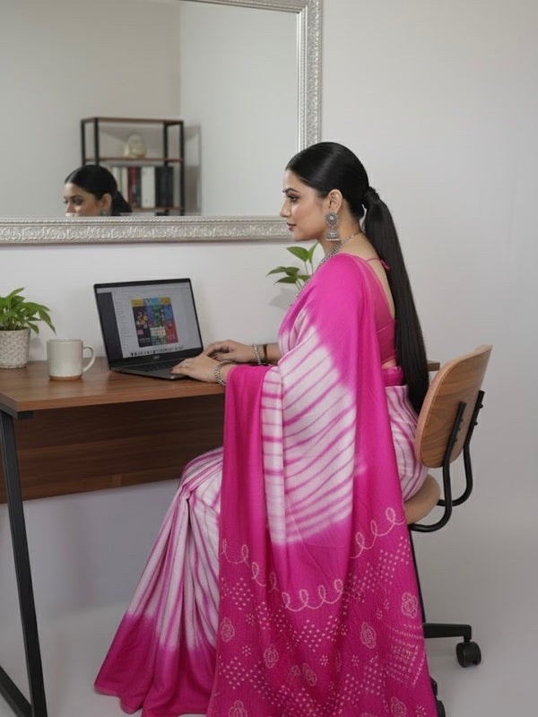 Manjula – Pink Radiance Modal Silk Tie & Dye Saree - Thugil