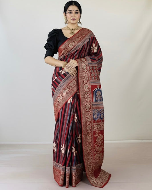 Indhra – Dola Modal Silk Ajrakh Elegance Saree - Thugil