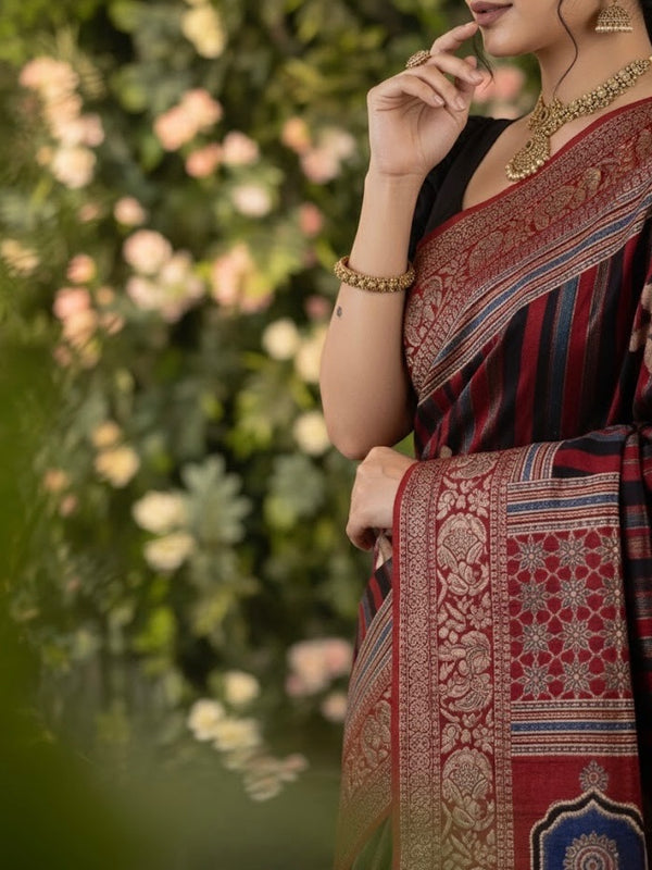 Indhra – Dola Modal Silk Ajrakh Elegance Saree - Thugil