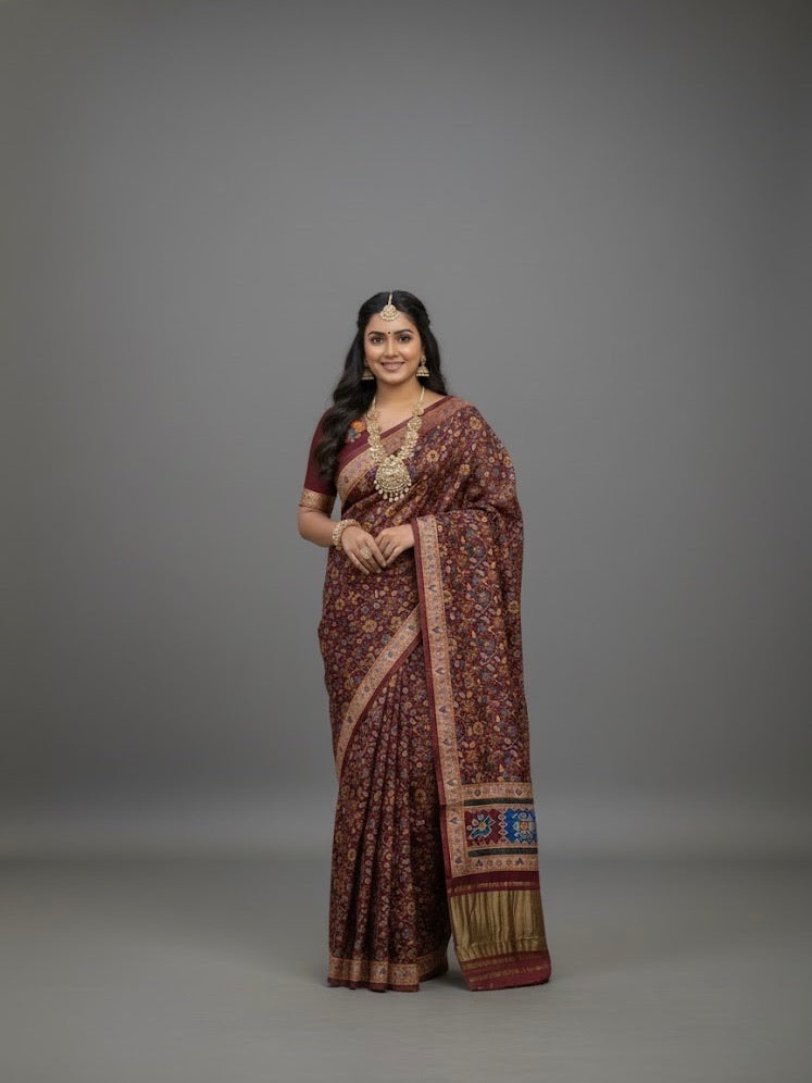 Manohari – Pure Modal Silk Digital Print Saree with Tissue Pallu - Thugil