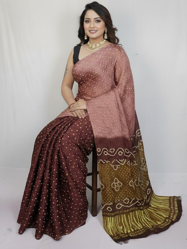 Rani – Pure Modal Silk Double Color Bandhini Saree with Tissue Pallu - Thugil