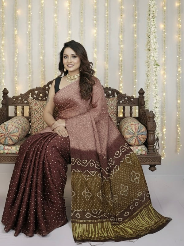 Rani – Pure Modal Silk Double Color Bandhini Saree with Tissue Pallu - Thugil