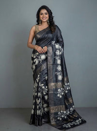 Maragadha-Pure Tussar Ghicha Silk Saree(Silkmark certified)