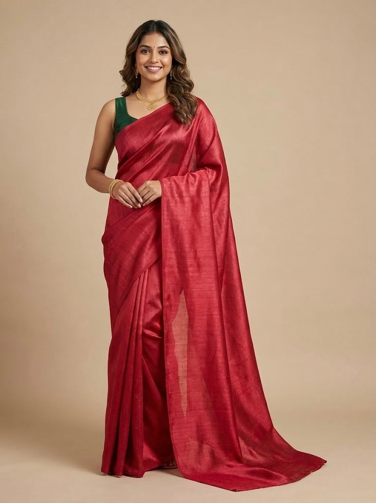Yathra – Pure Plain Tussar Ghicha Silk Saree (Silkmark Certified)