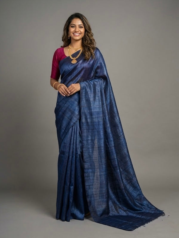 Pranjal– Pure Plain Tussar Ghicha Silk Saree (Silkmark Certified)