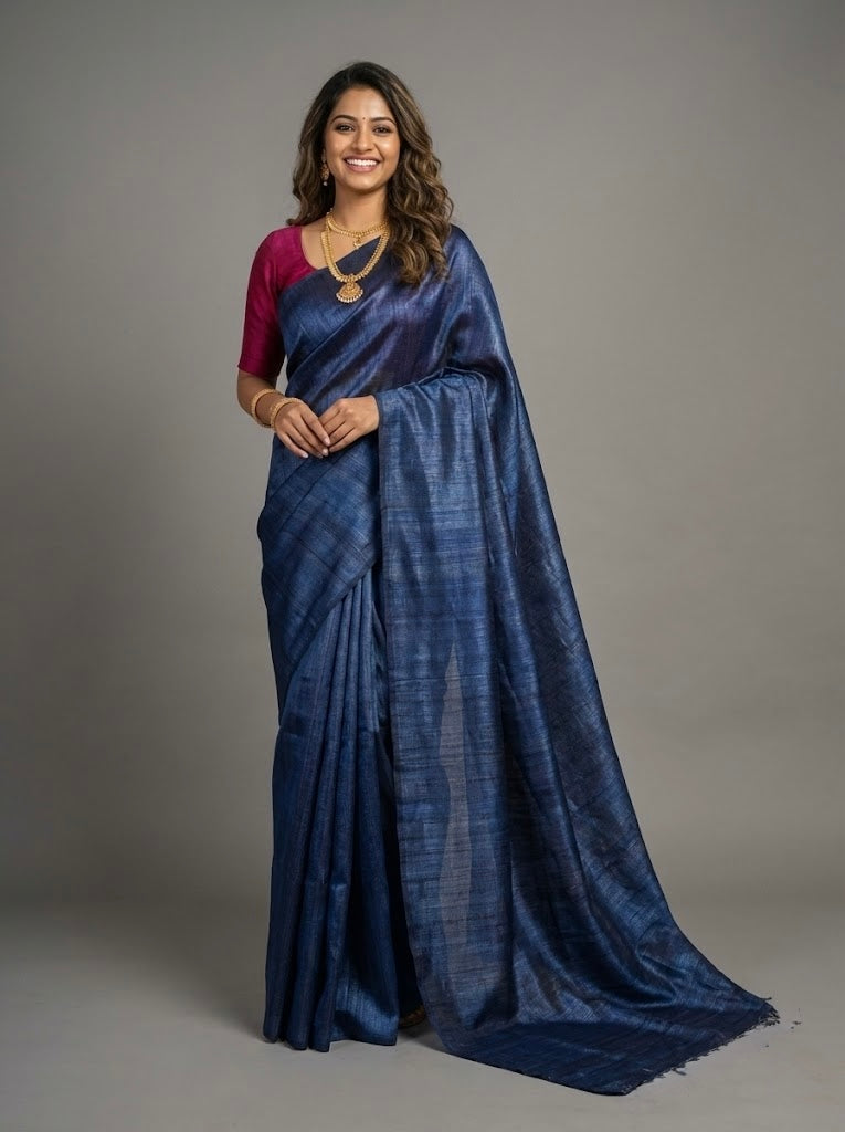 Pranjal– Pure Plain Tussar Ghicha Silk Saree (Silkmark Certified)