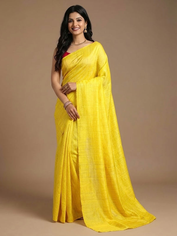 Magizhini-Pure Plain Tussar Ghicha Silk Saree (Silkmark Certified)