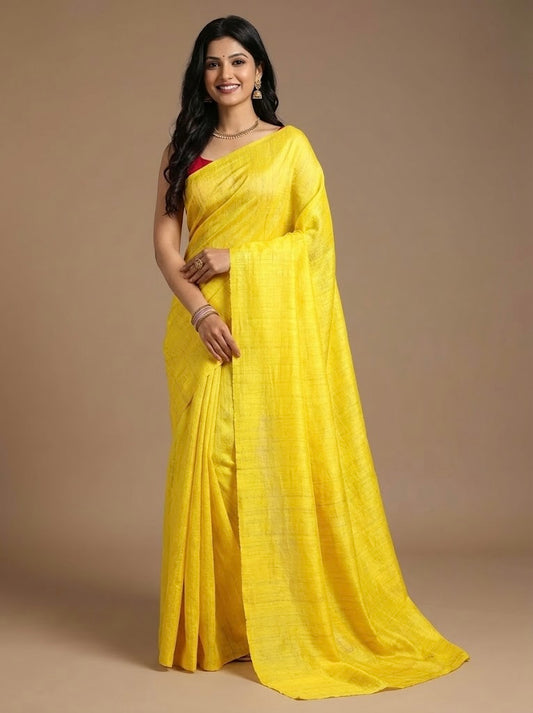 Magizhini-Pure Plain Tussar Ghicha Silk Saree (Silkmark Certified)