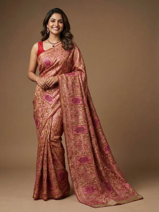 Yamika-Semi Tussar Chikankari Cutwork Saree