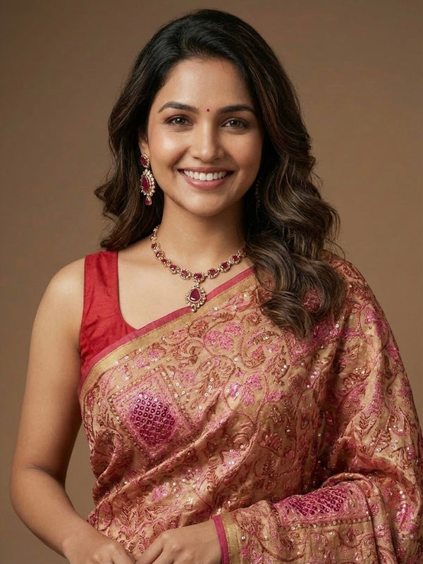 Yamika-Semi Tussar Chikankari Cutwork Saree