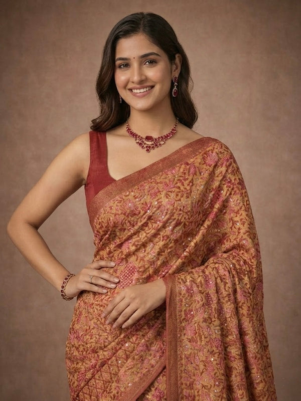 Saundra-Semi Tussar Chikankari Cutwork Saree