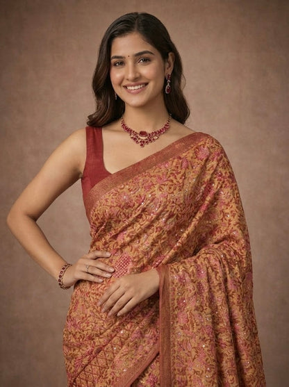 Saundra-Semi Tussar Chikankari Cutwork Saree