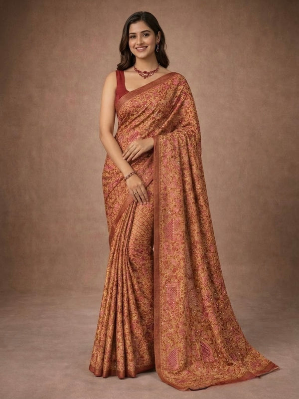 Saundra-Semi Tussar Chikankari Cutwork Saree