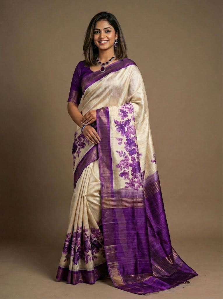 Vihana-Pure Tussar Ghicha Silk Saree(Silkmark certified)