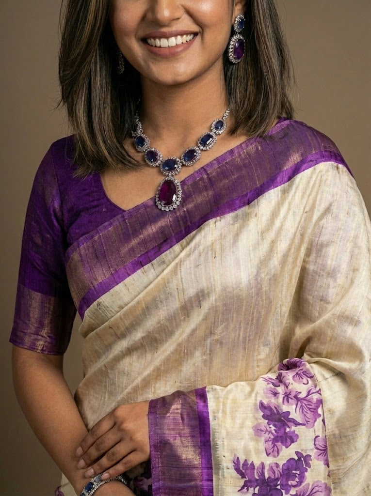 Vihana-Pure Tussar Ghicha Silk Saree(Silkmark certified)
