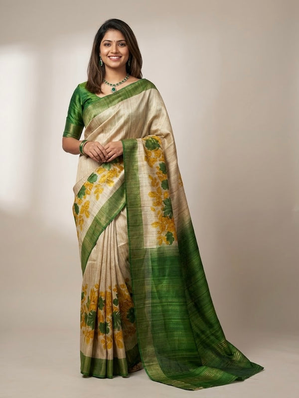 Mahila-Pure Tussar Ghicha Silk Saree(Silkmark certified)