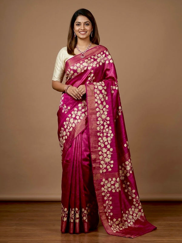 Pavalam -Pure Tussar Ghicha Silk Saree(Silkmark certified)