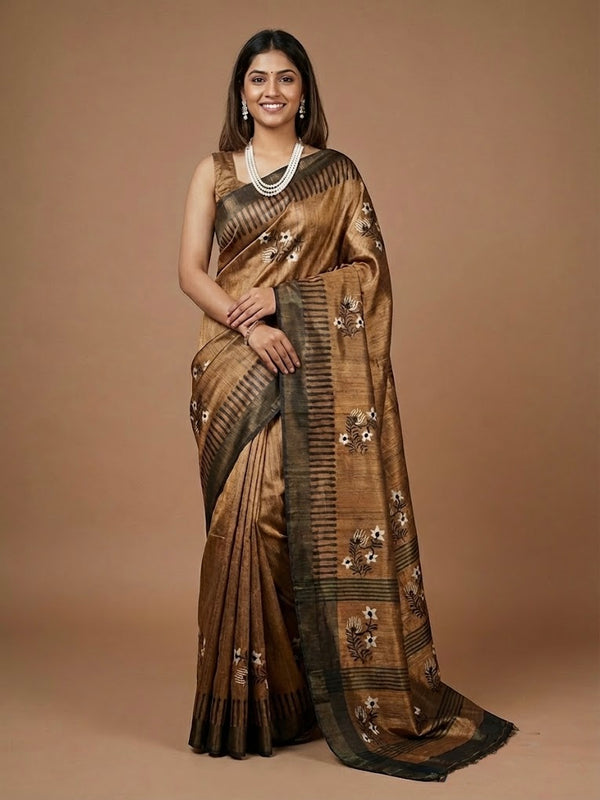 Vairam-Pure Tussar Ghicha Silk Saree(Silkmark certified)