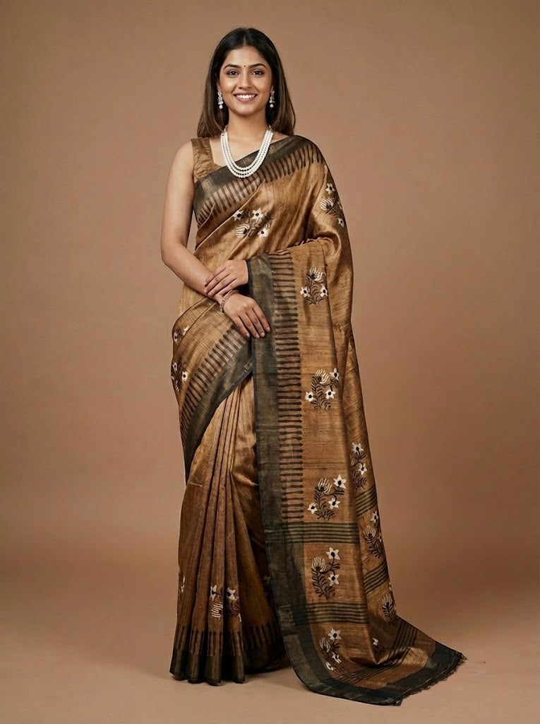Vairam-Pure Tussar Ghicha Silk Saree(Silkmark certified)