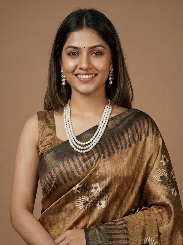 Vairam-Pure Tussar Ghicha Silk Saree(Silkmark certified)