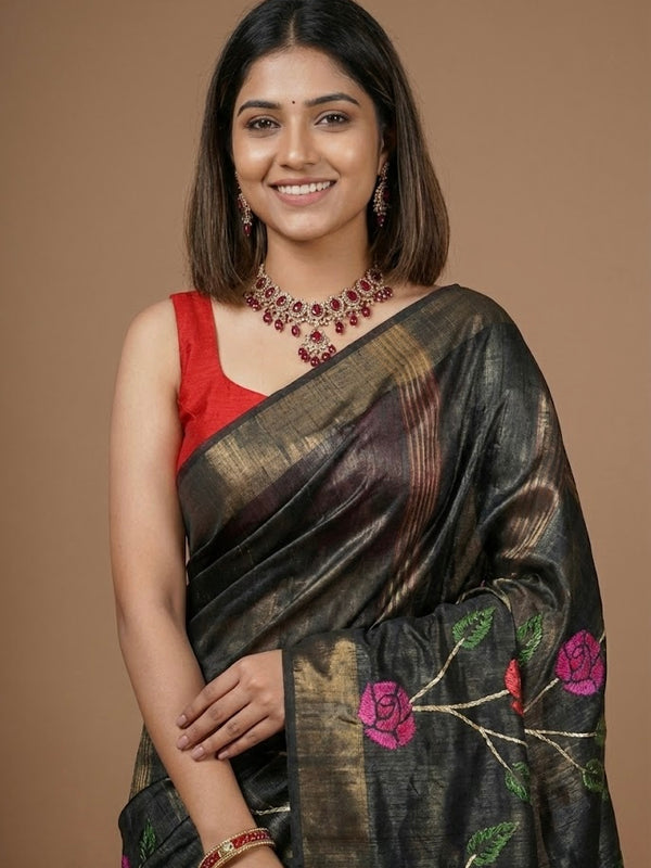 Fernanda-Pure Tussar Ghicha Silk Saree(Silkmark certified)