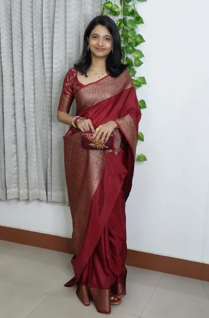 Anju's Handloom Semi- Dupion with Gold Zari - Thugil