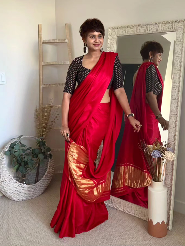 Tina’s Plain Modal Silk Saree with Tissue Pallu – Elegant & Effortless - Thugil