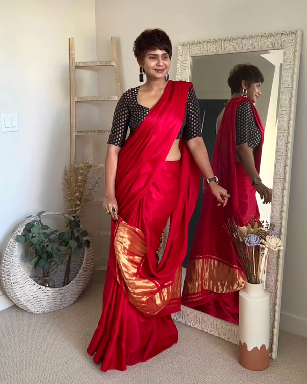 Tina’s Plain Modal Silk Saree with Tissue Pallu – Elegant & Effortless - Thugil