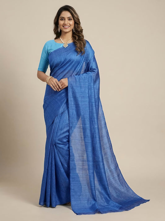 Vaanadhi -Pure Plain Tussar Ghicha Silk Saree (Silkmark Certified)