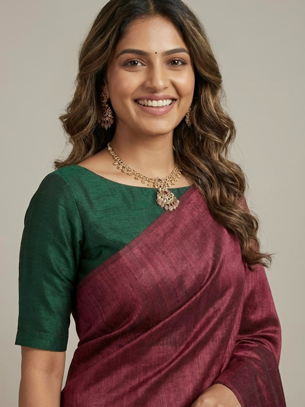 Pallavi -Pure Plain Tussar Ghicha Silk Saree (Silkmark Certified)