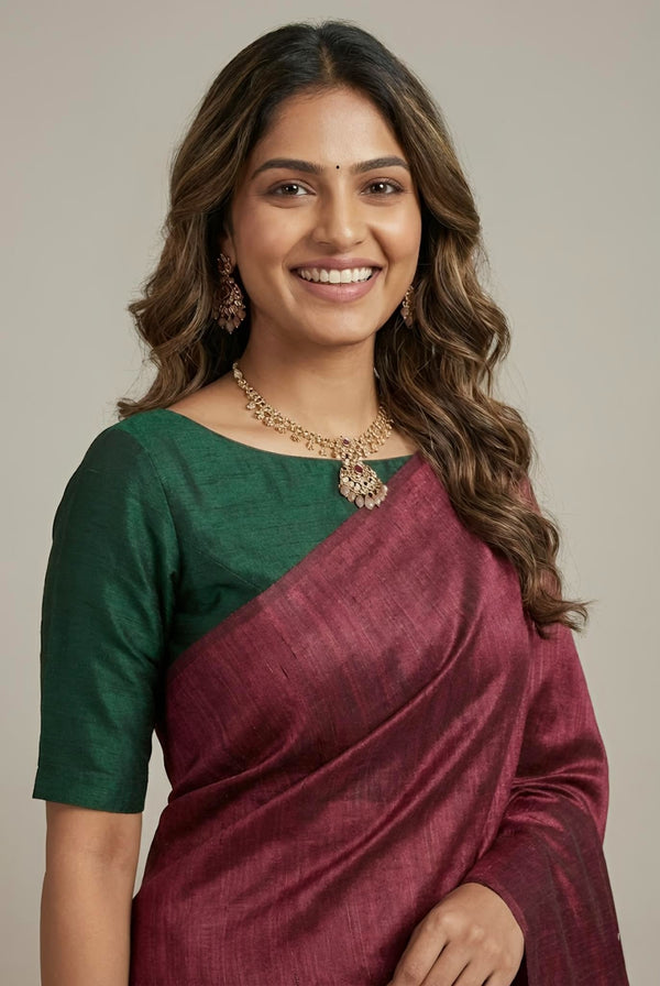 Pallavi -Pure Plain Tussar Ghicha Silk Saree (Silkmark Certified)