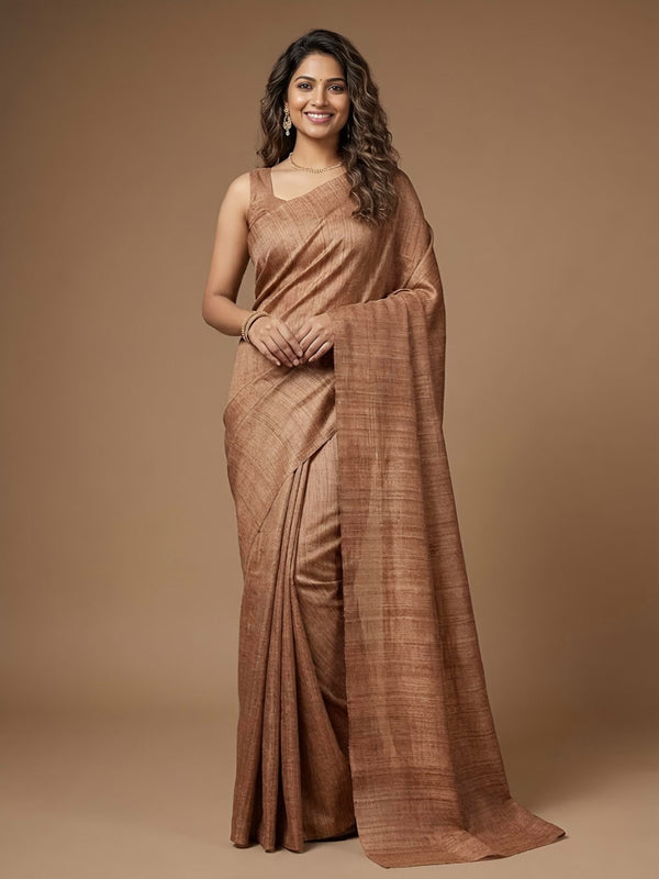 Lakshita-Pure Plain Tussar Ghicha Silk Saree (Silkmark Certified)