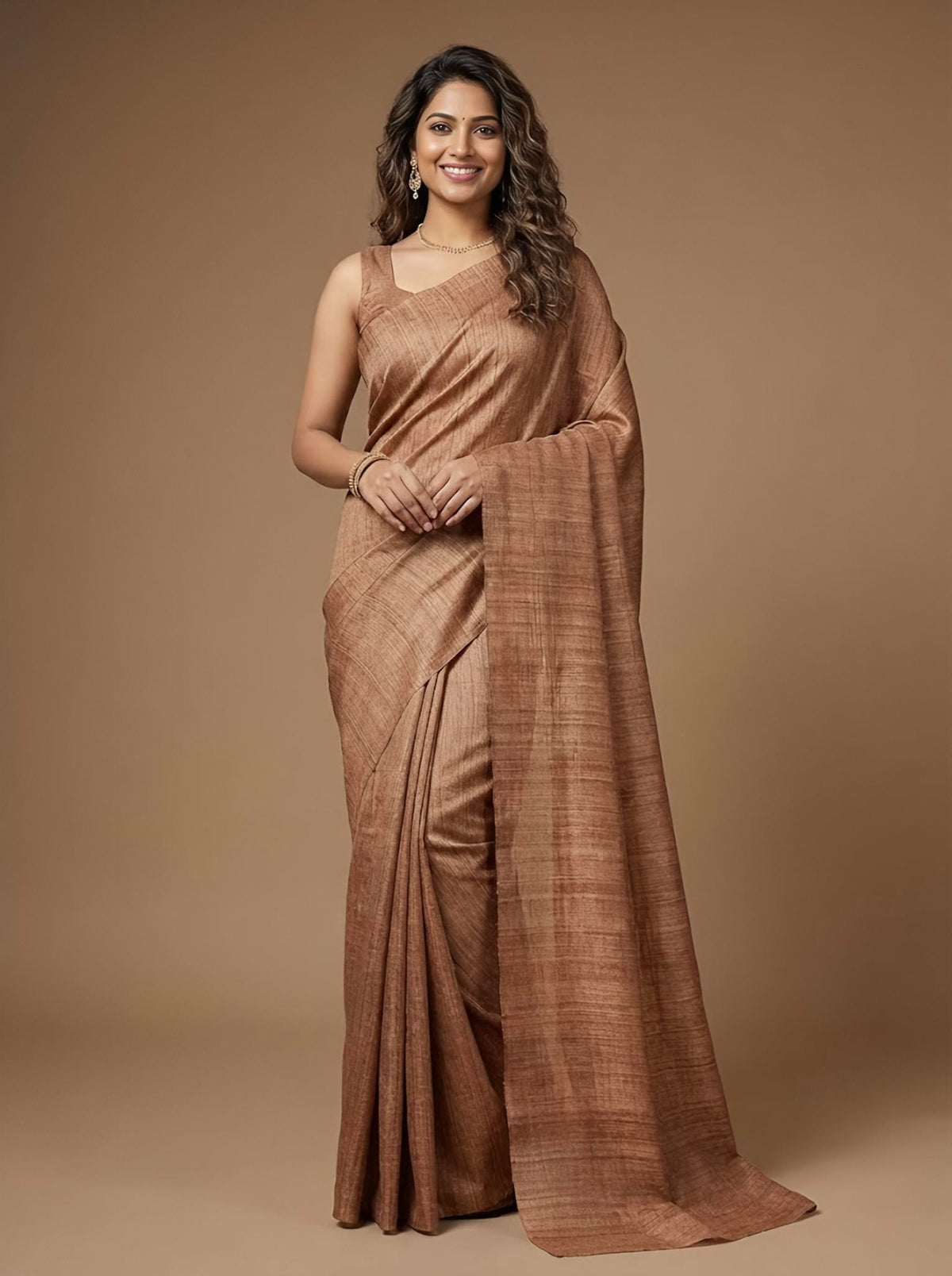 Lakshita-Pure Plain Tussar Ghicha Silk Saree (Silkmark Certified)