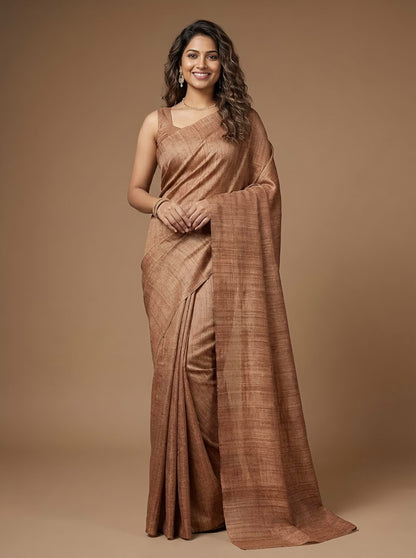 Lakshita-Pure Plain Tussar Ghicha Silk Saree (Silkmark Certified)