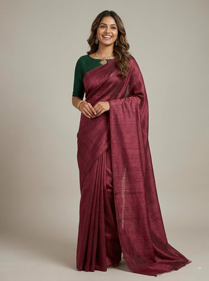 Pallavi -Pure Plain Tussar Ghicha Silk Saree (Silkmark Certified)