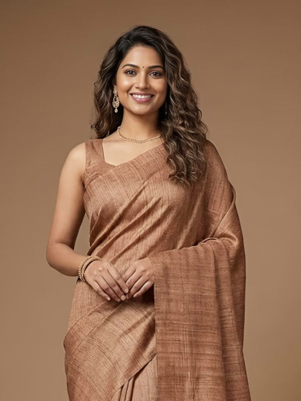 Lakshita-Pure Plain Tussar Ghicha Silk Saree (Silkmark Certified)